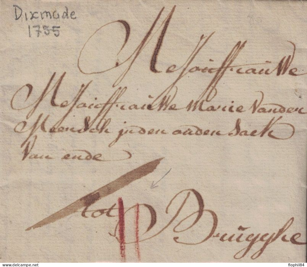 BELGIQUE - DIXMUDE - LETTRE AVEC LONG TEXTE DU 1-10-1795 - SIGNATURE C.DE PRYCKE - DEUX TRAITS ROUGE PEUT-ÊTRE UNE TAXE - 1794-1814 (Période Française)