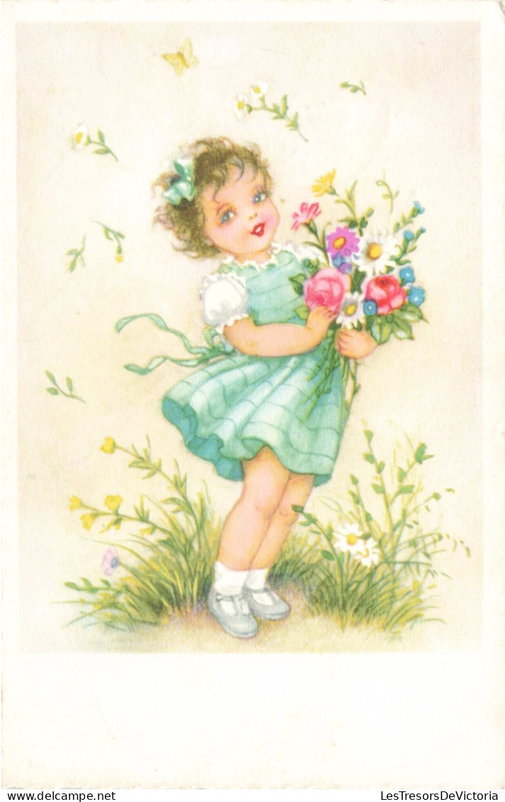 ILLUSTRATEUR NON SIGNE - Petite Fille Tenant Un Bouquet De Fleurs - Carte Postale Ancienne - 1900-1949