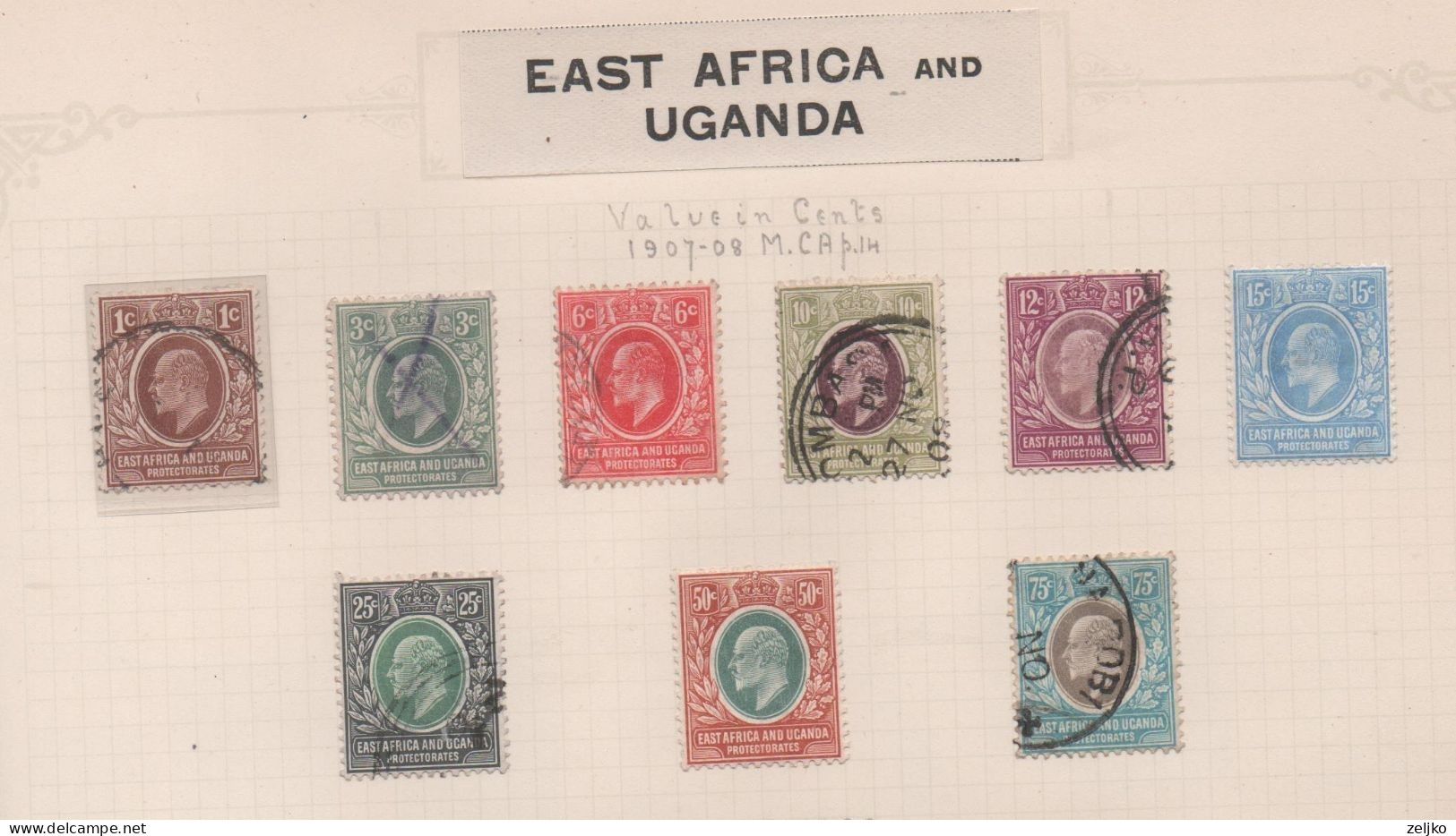 East Africa And Uganda, 1907 - 1908 ,  Used 15c And 50 C MH, Michel 33 - 41 - East Africa & Uganda Protectorates