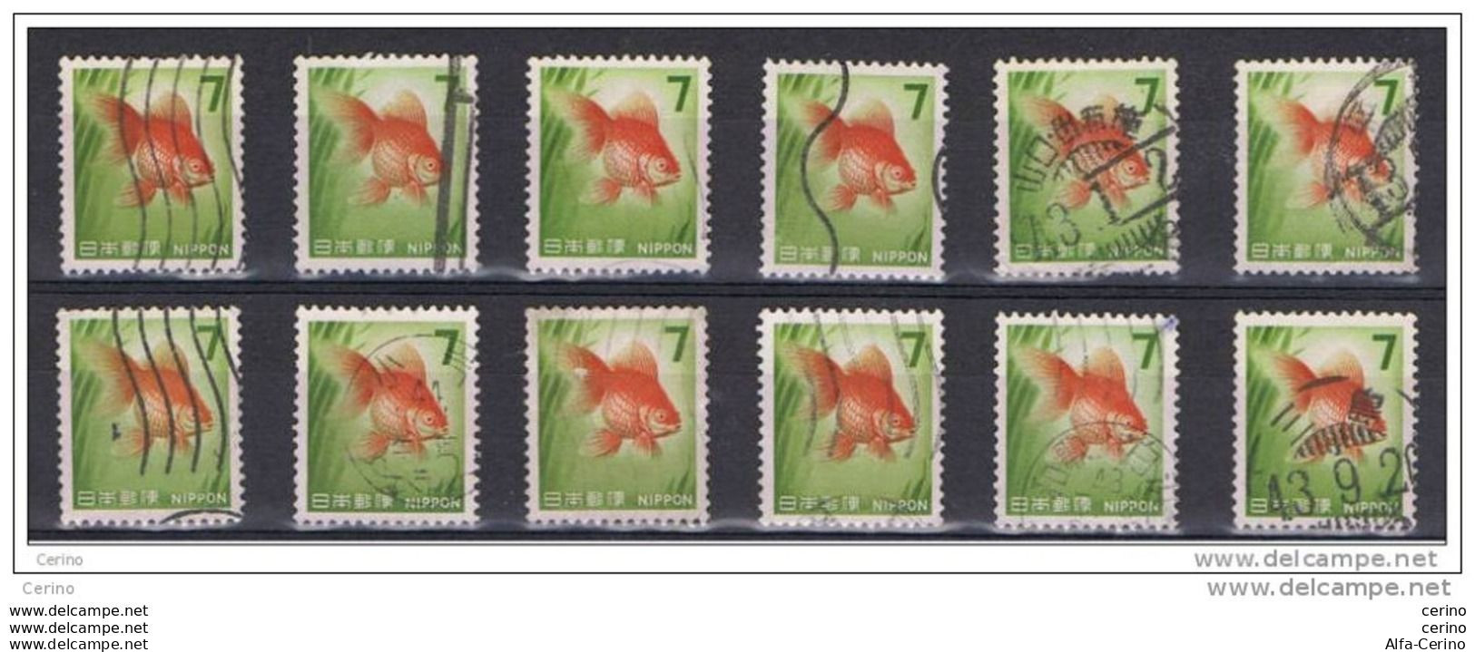 JAPAN:  1966/69  RED  FISH  -  7 Y. USED  STAMPS  -  REP.  12  EXEMPLARY  -  YV/TELL. 837 - Gebraucht