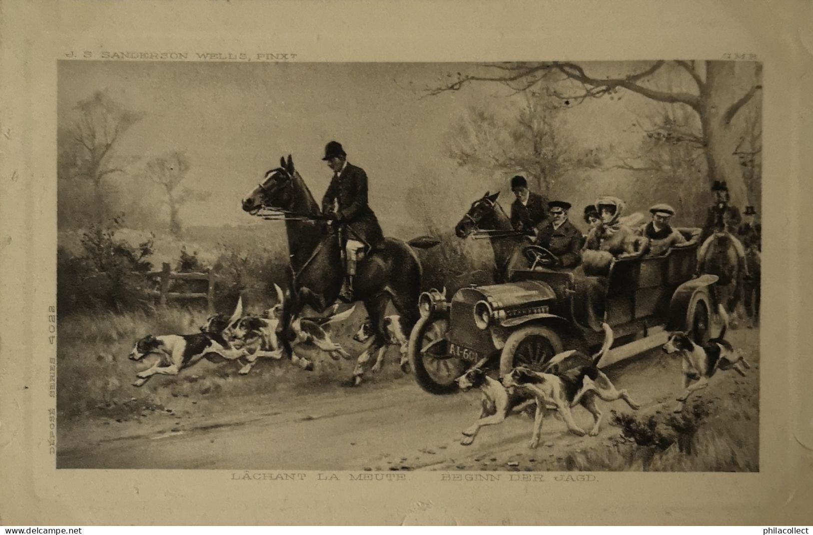 Horses - Hunt - Automobile // Pinx. J. S. Sanderson Wells Lachant La Meute 19?? - Hippisme