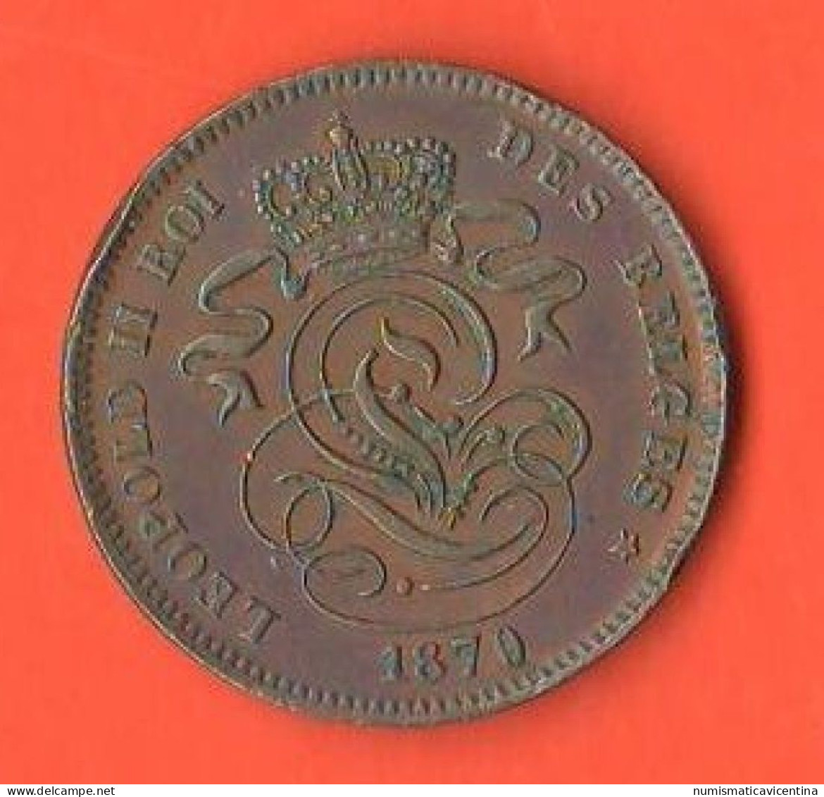 Belgium 2 Centimes 1870 Belgium Belgien Copper Coin King Leopold II° Belgique - 2 Cent