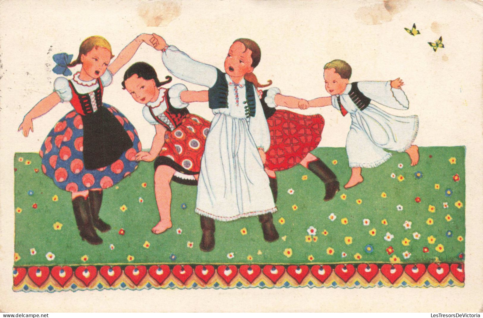 ILLUSTRATEUR NON SIGNE - Enfants En Tenue Traditionnelle Dansant - Carte Postale Ancienne - 1900-1949