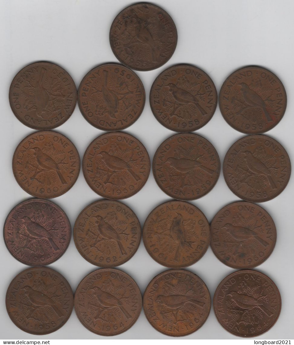 NEW ZEALAND - COLLECTION OF 17 X 1 PENNY 1955-1964 - Nouvelle-Zélande