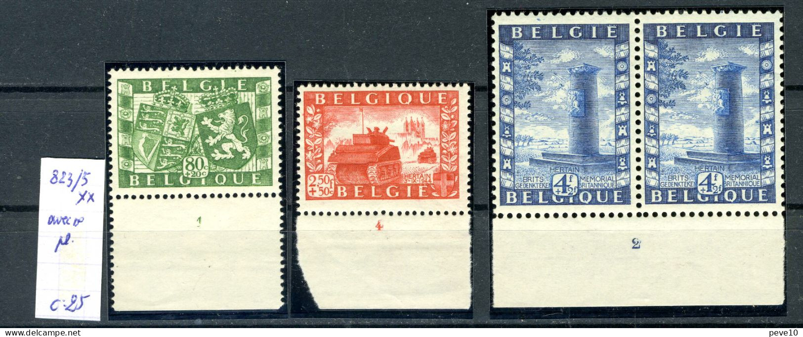 Belgique  N° 823 à 825 (x2)  Xx    Avec Planches    Union Belgo-Britannique - ....-1960