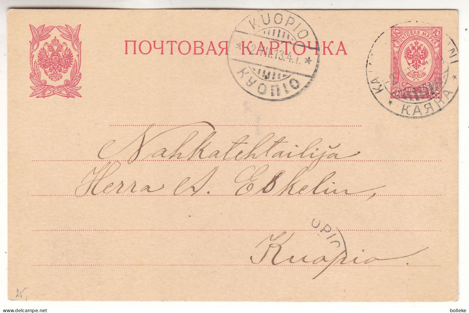 Finlande - Carte Postale De 1913 - Entier Postal - Expédié Vers Kuopio - - Briefe U. Dokumente