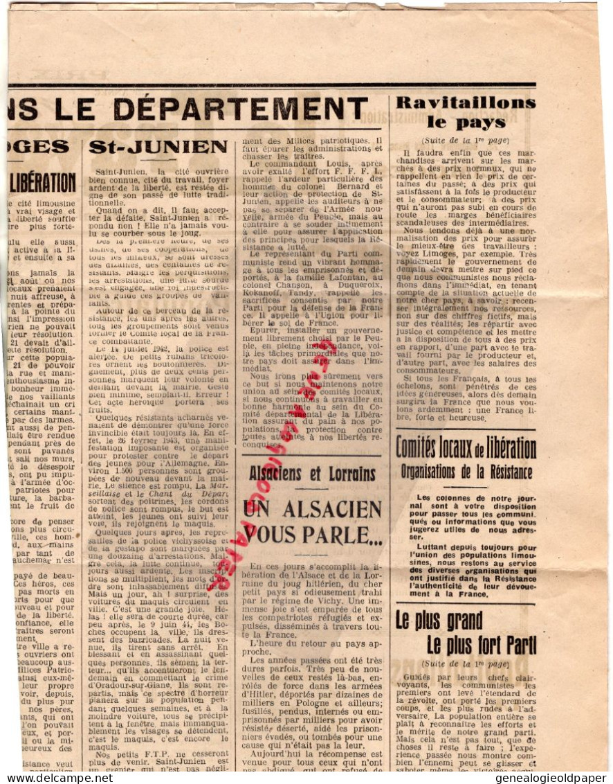 87-LIMOGES- LE TRAVAILLEUR LIMOUSIN-9 -9-1944-GUERRE ORADOUR SUR GLANE-CHADOURNE-ST SAINT JUNIEN LAFONTAN-KOKANOOF-TANDY - Historical Documents