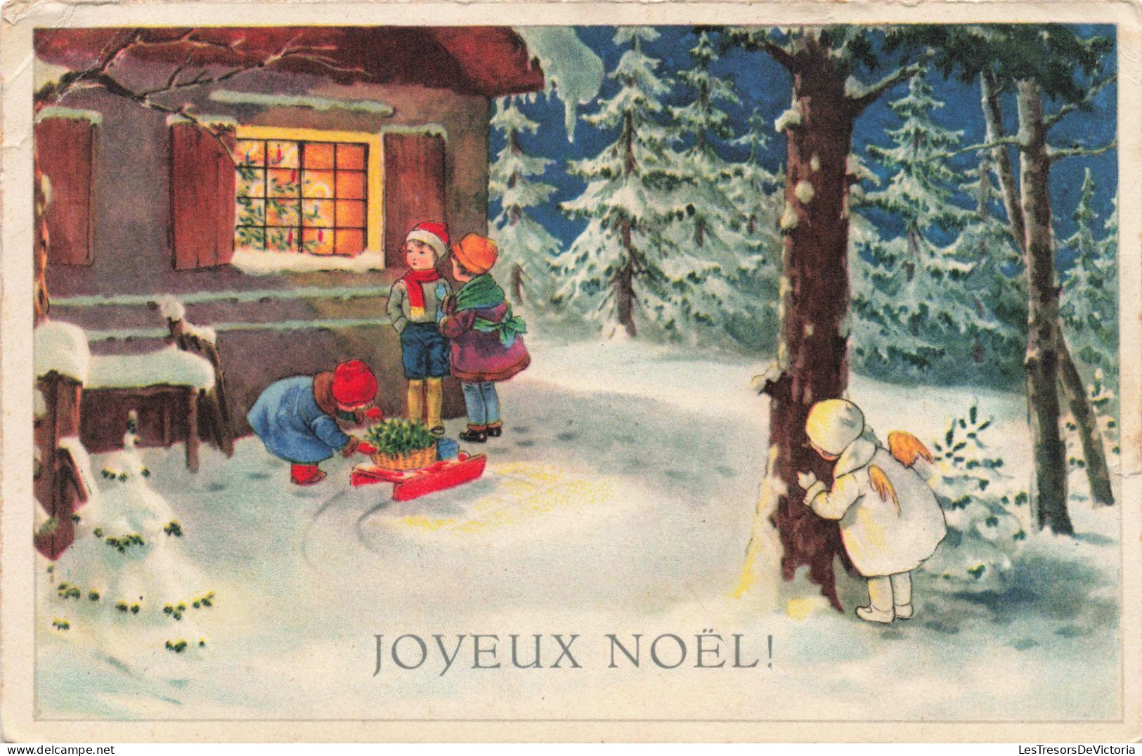 FÊTES ET VOEUX - Joyeux Noël - Des Enfants Jouant Dans La Neige - Colorisé - Carte Postale Ancienne - Autres & Non Classés