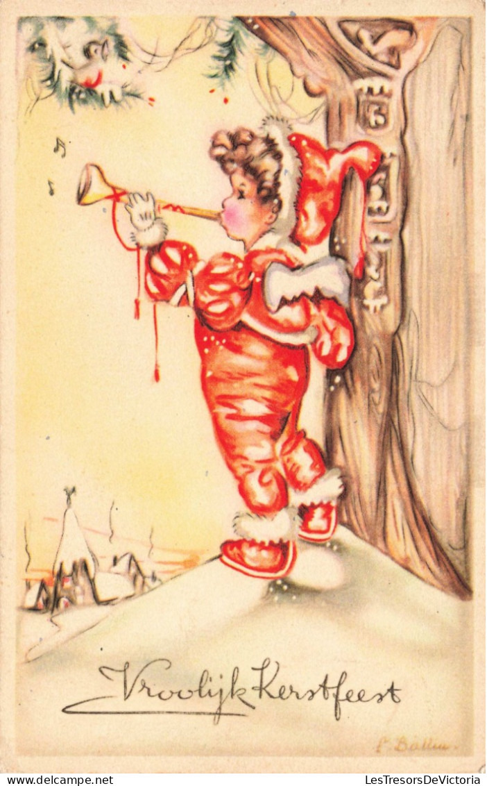 FÊTES ET VOEUX - Vroolijk Kerstfeest - Un Enfant Jouant De La Trompette - Carte Postale Ancienne - Autres & Non Classés