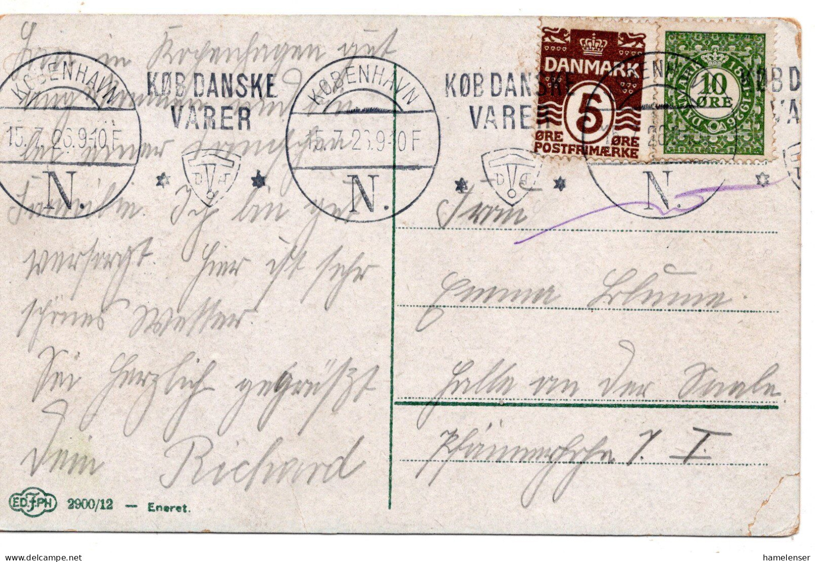 70567 - Dänemark - 1926 - 10o. MiF A AnsKte KOBENHAVN - ... -> Deutschland - Covers & Documents