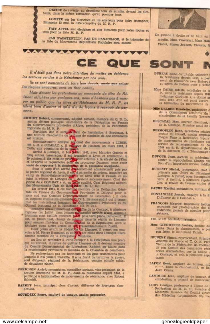 87-LIMOGES- LA LIBERTE DU CENTRE- GUERRE MRP-DE GAULLE-GEORGES BIDAULT-DE MENTHON-TEITGEN-SCHUMANN-RENE REYNES-LANDOUGE - Historical Documents
