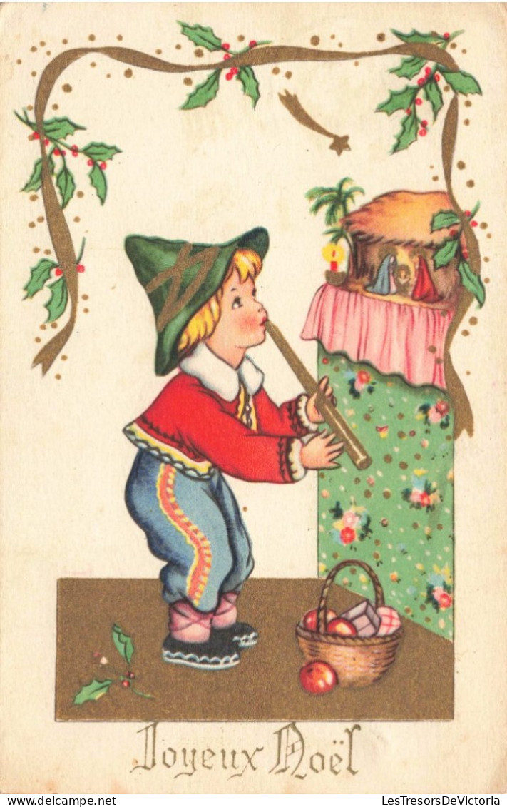 FÊTES ET VOEUX - Joyeux Noël - Un Enfant Jouant De La Flûte Près D'une Crèche - Carte Postale Ancienne - Autres & Non Classés