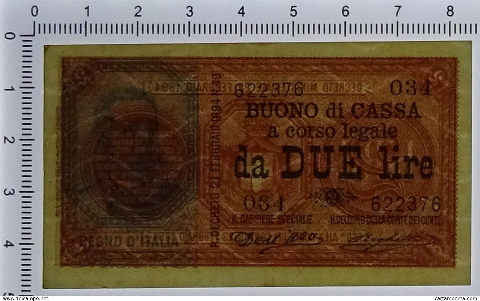 2 LIRE BUONO DI CASSA EFFIGE UMBERTO I 22/02/1894 SPL- - Sonstige