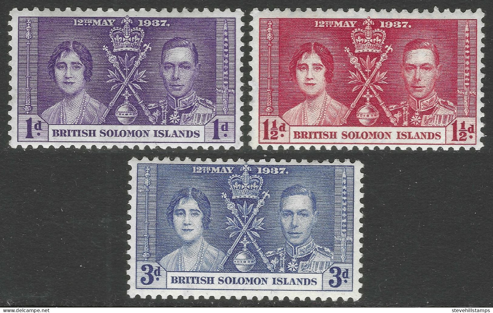 British Solomon Islands. 1937 KGVI Coronation. MH Complete Set. SG 57-59 - Islas Salomón (...-1978)
