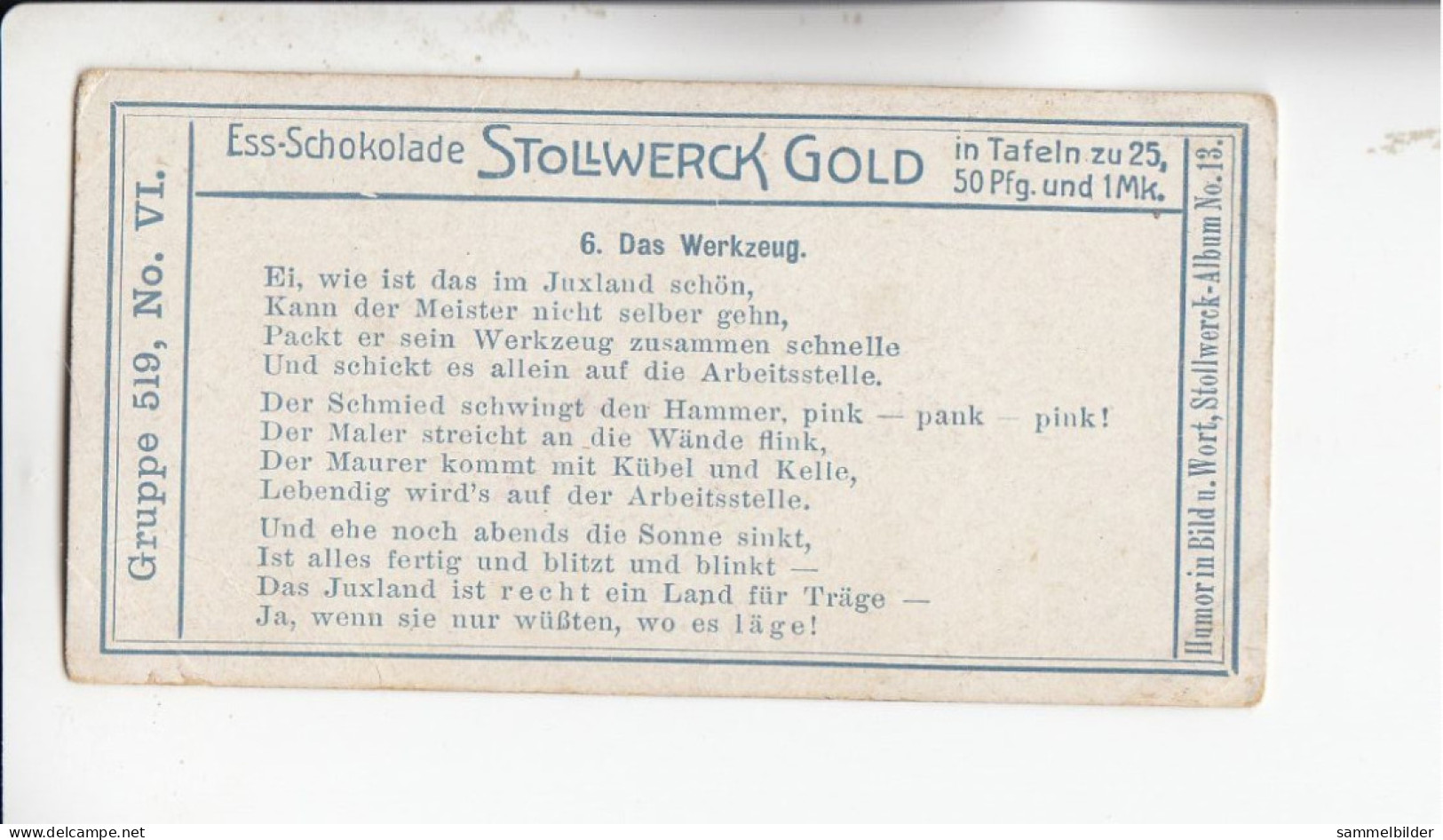 Stollwerck Album No 13 Jux   Das Werkzeug      Grp 519 #6 Von 1912 - Stollwerck