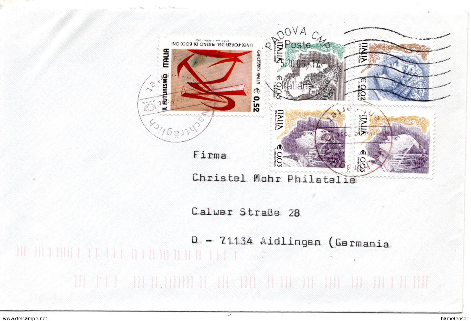 70580 - Italien - 2006 - €0,52 Balla MiF A Bf PADOVA -> Westdeutschland, M Stpl "Nachtraeglich Entwertet" - 2001-10: Storia Postale