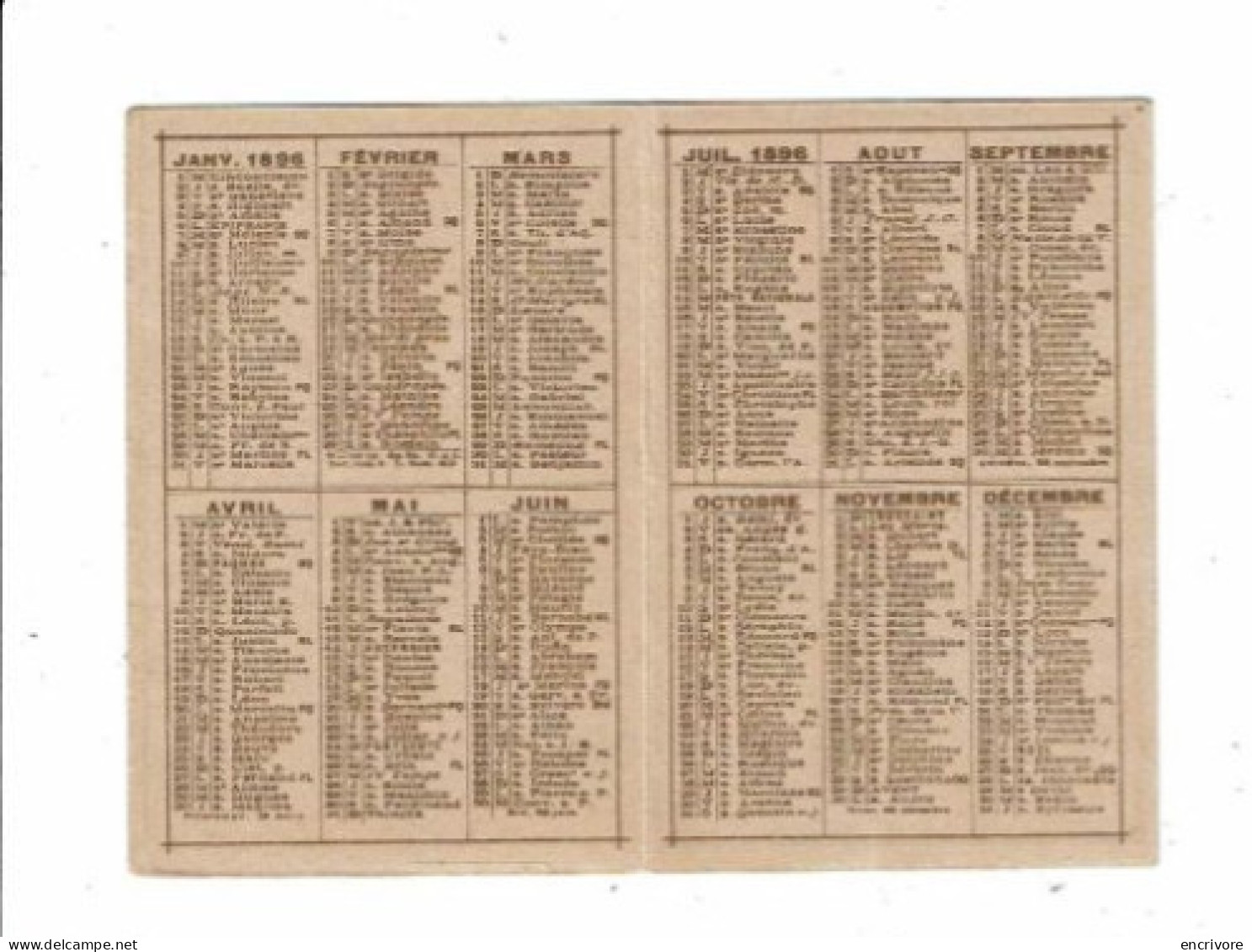 Petit Calendrier 1896 COTONS PERNOLET Paris Fou Du Roi - Klein Formaat: ...-1900