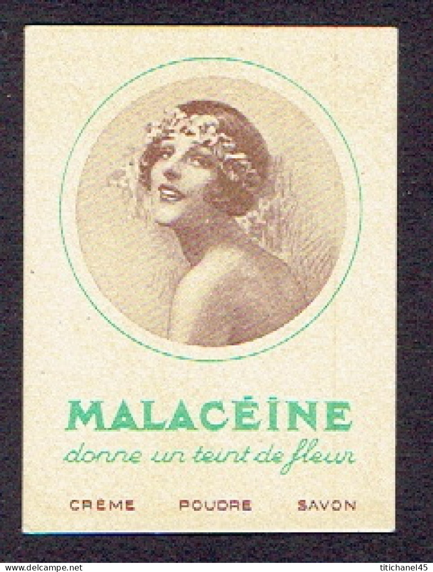 Carte Parfum MALACEINE Donne Un Teint De Fleur - Crème Poudre Savon - Anciennes (jusque 1960)