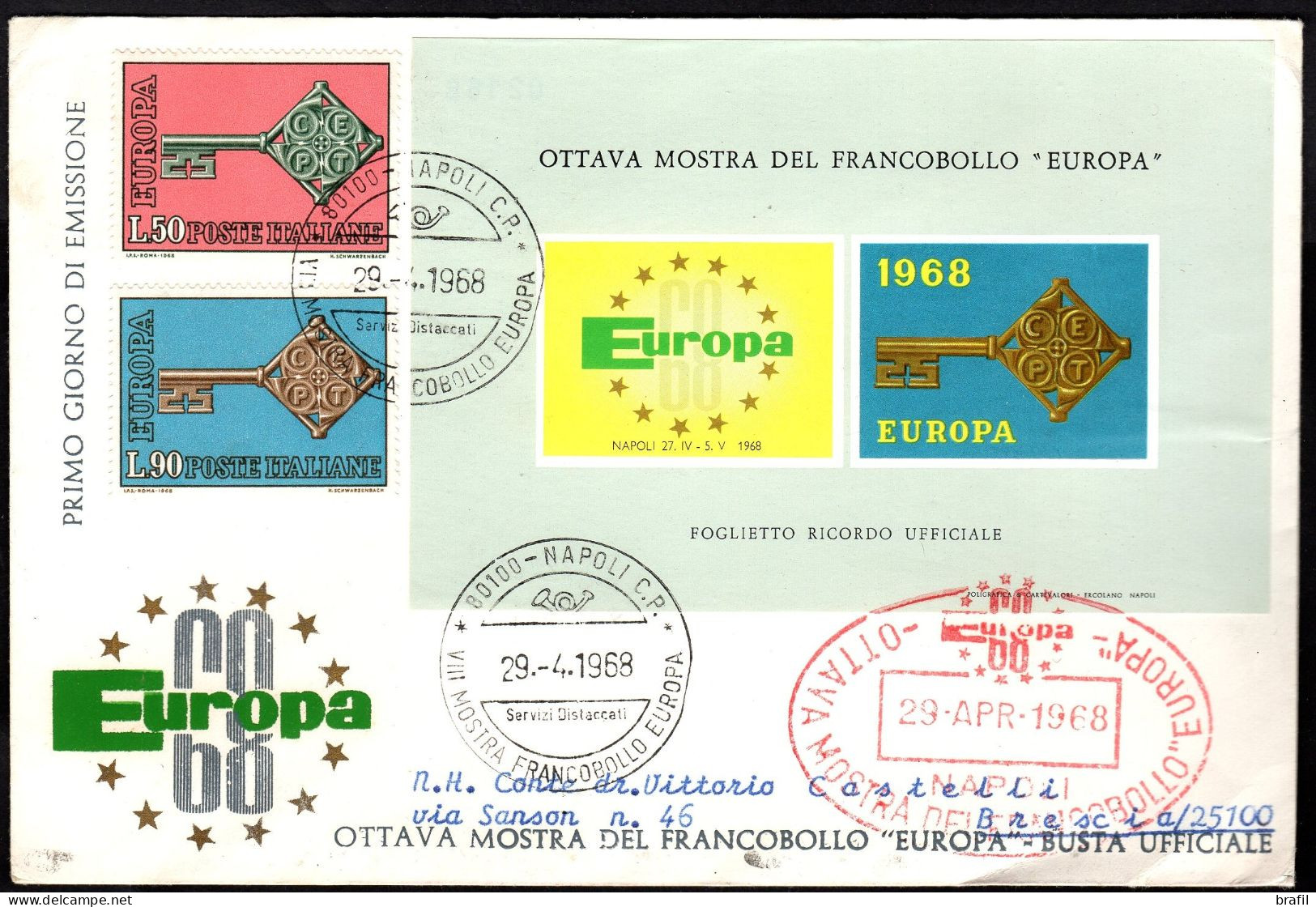 1968 Europa C.E.P.T. , FDC Italia Con Erinnofilo - 1968