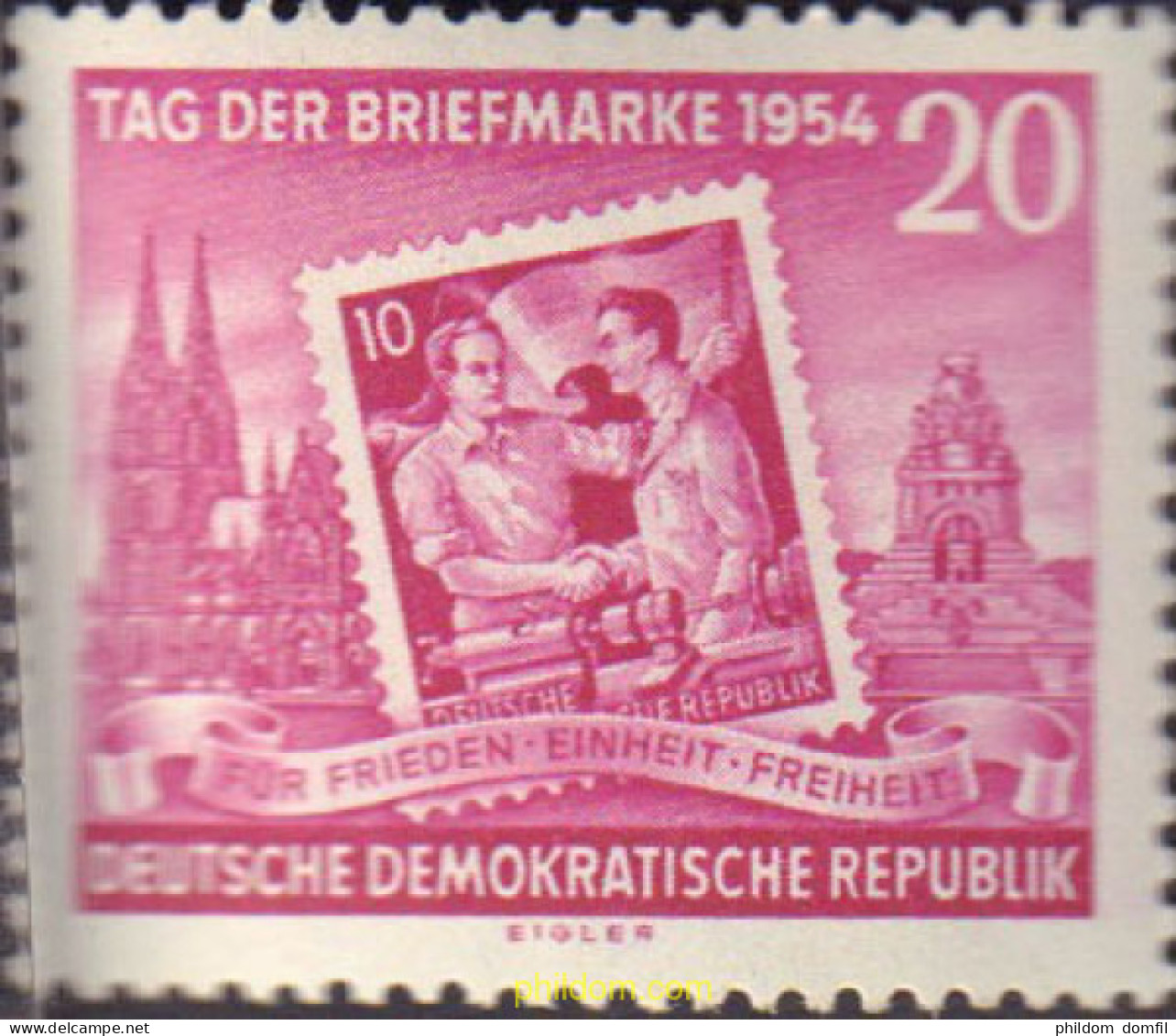 106038 MNH ALEMANIA DEMOCRATICA 1954 DIA DEL SELLO. EXPOSICION FILATELICA NACIONAL - Ungebraucht