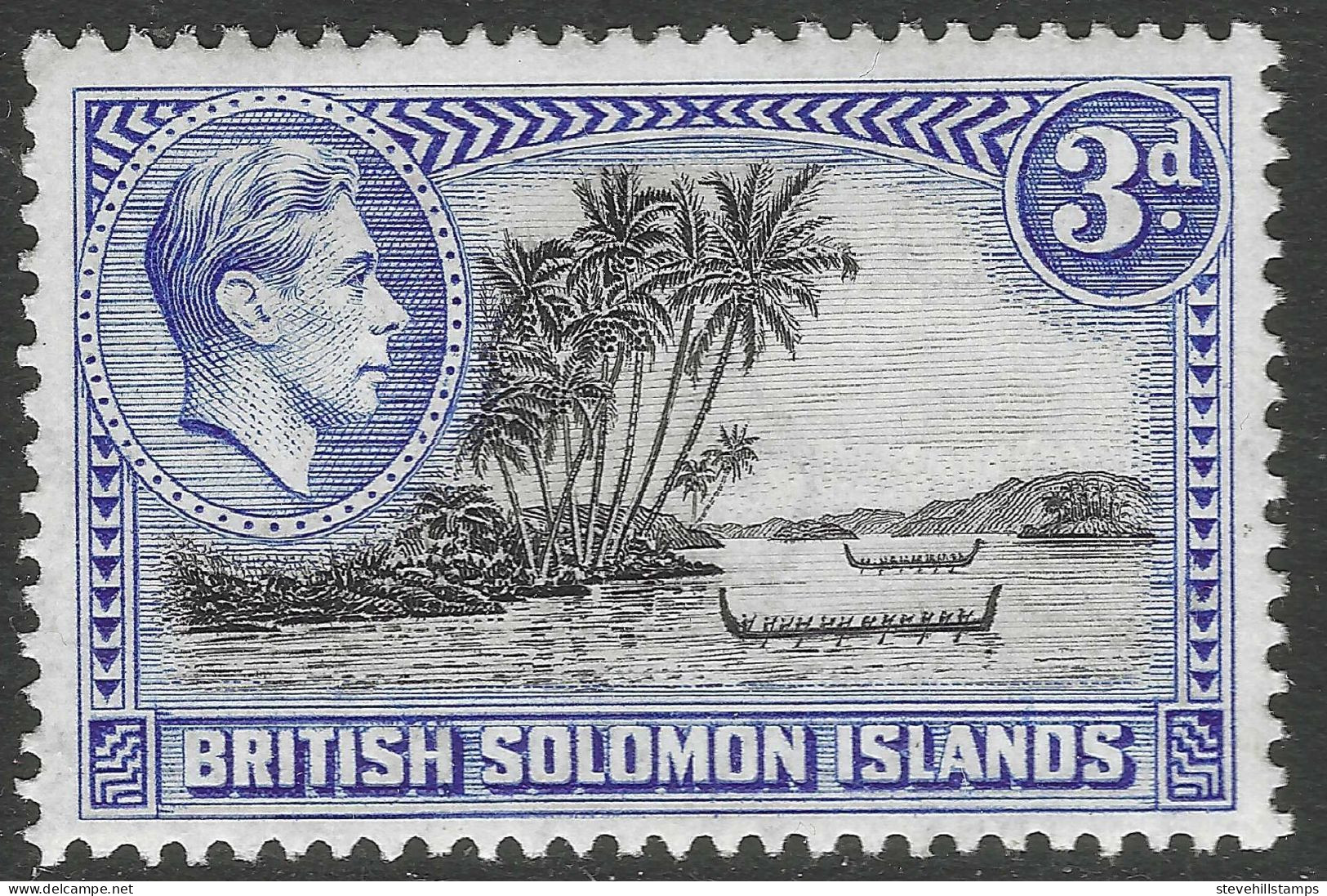 British Solomon Islands. 1939-51 KGVI. 3d MH. P13½ SG 65 - Salomonseilanden (...-1978)
