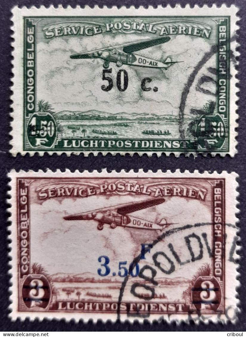 Congo Belge Belgium Congo 1936 Avion Airplane Surchargé Overprinted Yvert PA16 PA17 O Used - Usados