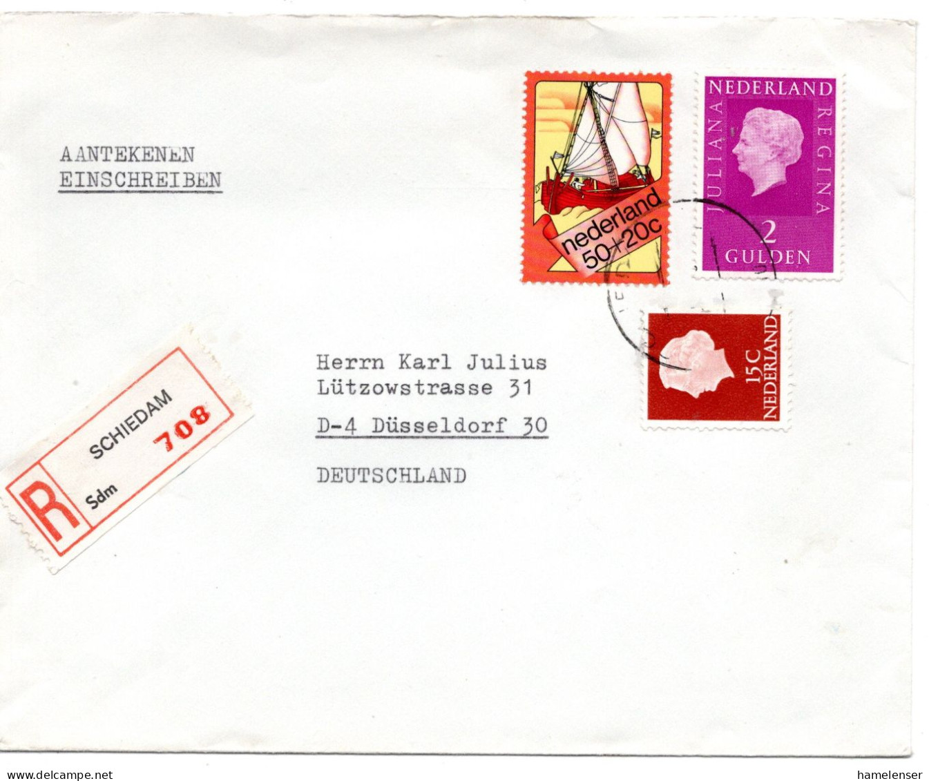 70585 - Niederlande - 197? - 2G. Juliana MiF A R-Bf SCHIEDAM -> Westdeutschland - Lettres & Documents