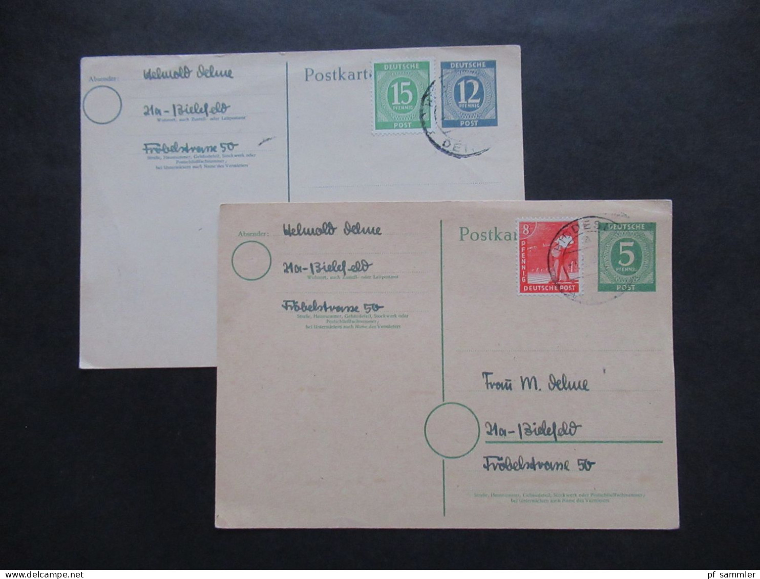 Alliierte Besetzung Gemeinschaftsausgabe 2x Ganzsache Mit ZuF Tagesstempel Hiddesen Detmold - Postal  Stationery