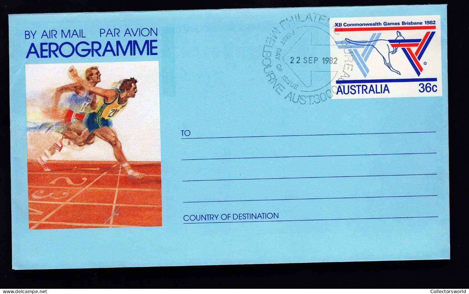 Australia Aerogramme 1982 36c Athletics First Day Cancellation - Aerogrammi