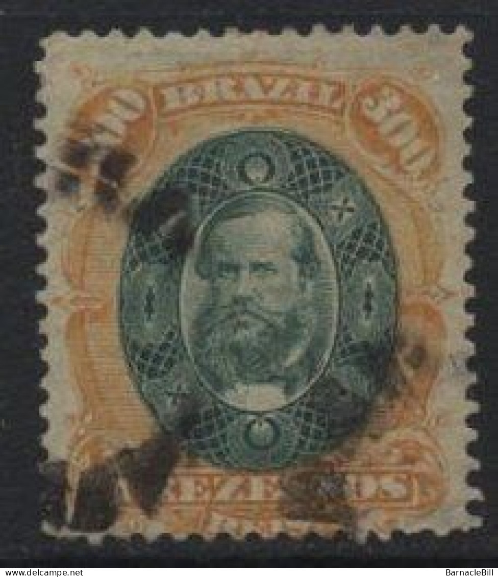 Brazil (43) 1878 Emperor Dom Pedro 300r. Green & Orange. Used. Hinged. - Oblitérés