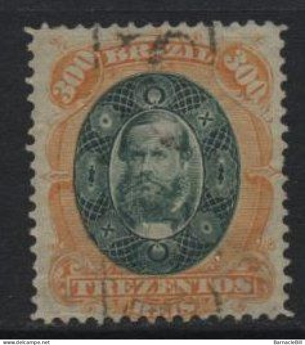 Brazil (44) 1878 Emperor Dom Pedro 300r. Green & Orange. Used. Hinged. - Oblitérés