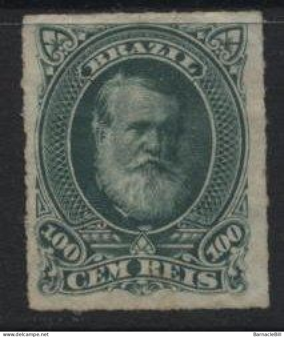 Brazil (49) 1878 Emperor Dom Pedro 100r. Green. Unused. Hinged. - Oblitérés