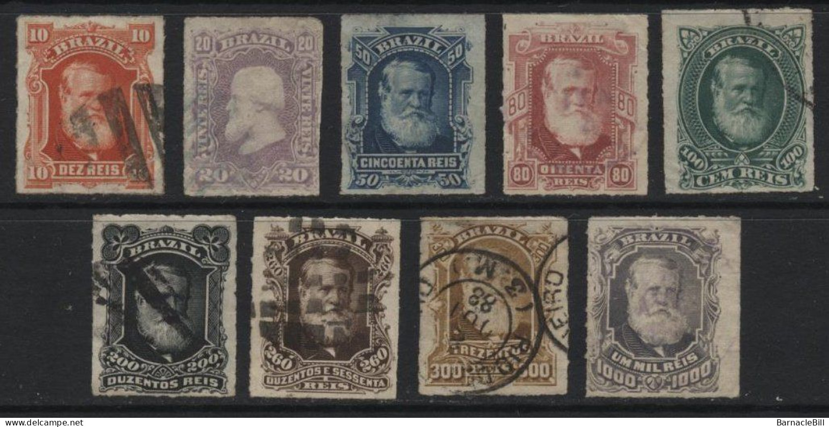 Brazil (56) 1878 Emperor Dom Pedro Set Except For The Elusive 700r. Used. Hinged. - Used Stamps