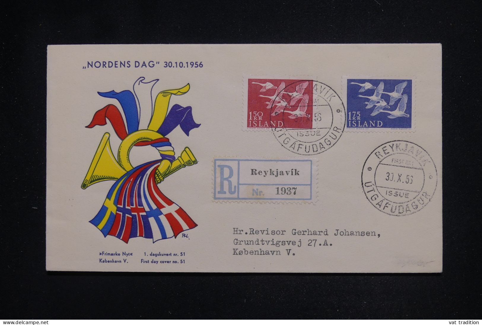 ISLANDE - Enveloppe FDC En 1956 En Recommandé De Reykjavik Pour Copenhague - L 147732 - FDC