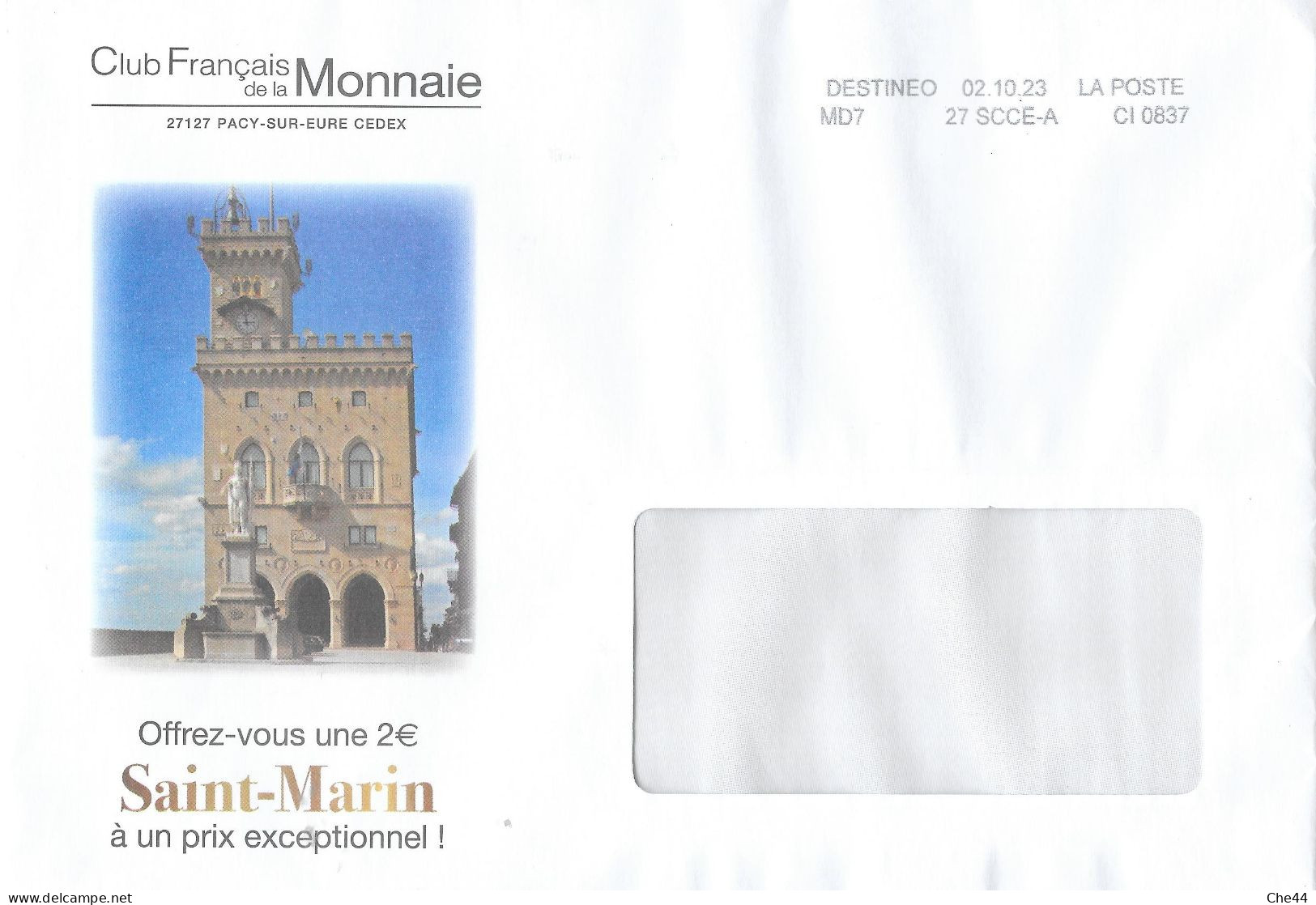 Enveloppe Destinéo : St Marin. - Storia Postale