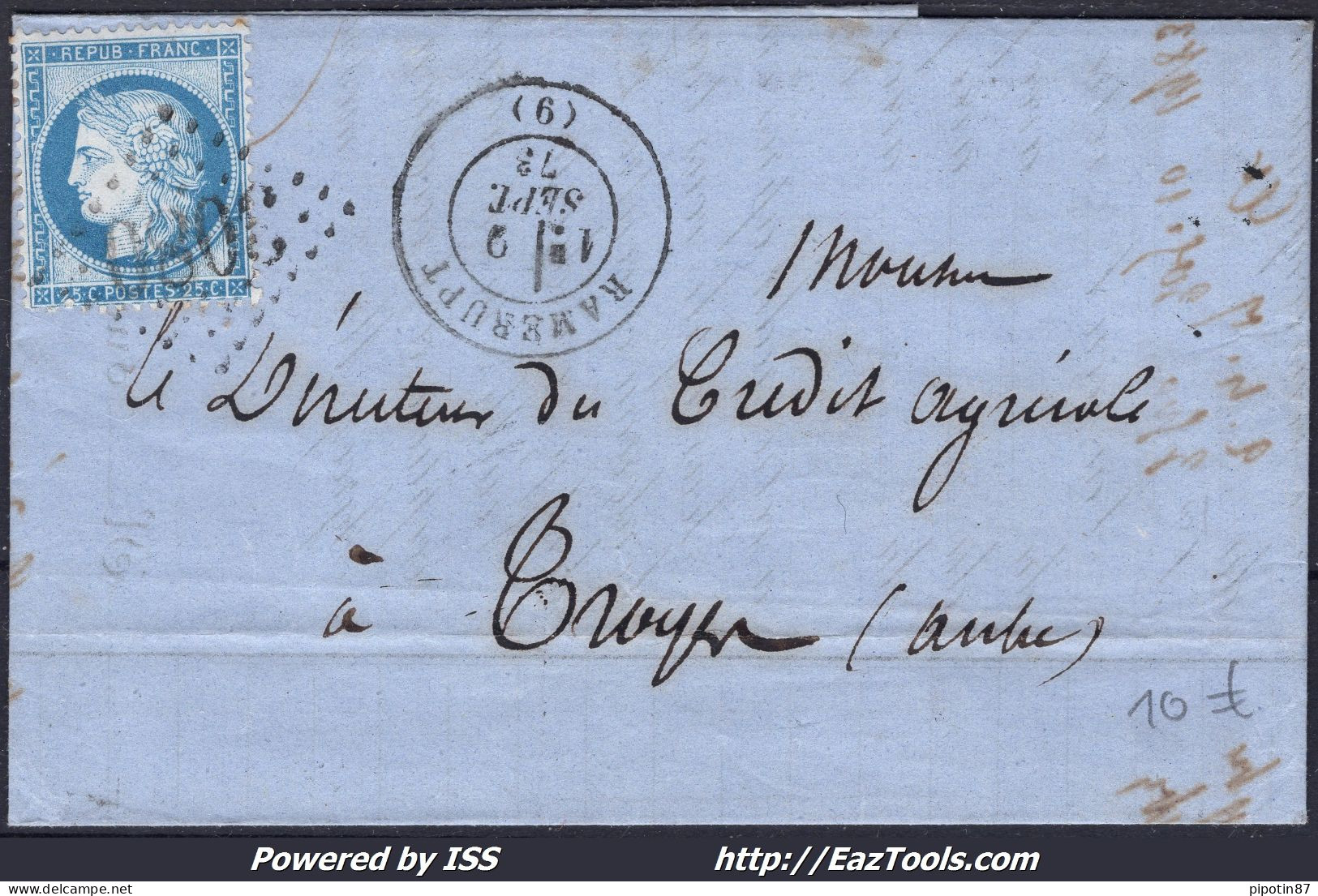 FRANCE N° 60A SUR LETTRE AVEC GC 3080 RAMERUPT AUBE + CAD DU 09/09/1873 - 1871-1875 Ceres