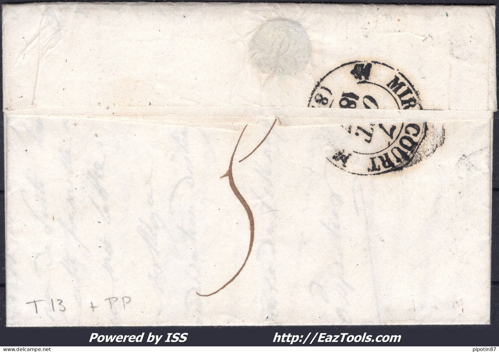 FRANCE MARQUE POSTALE AVEC CAD TYPE 13 VILLENOXE AUBE DU 13/10/1837 + PP ENCADRÉ - 1801-1848: Voorlopers XIX