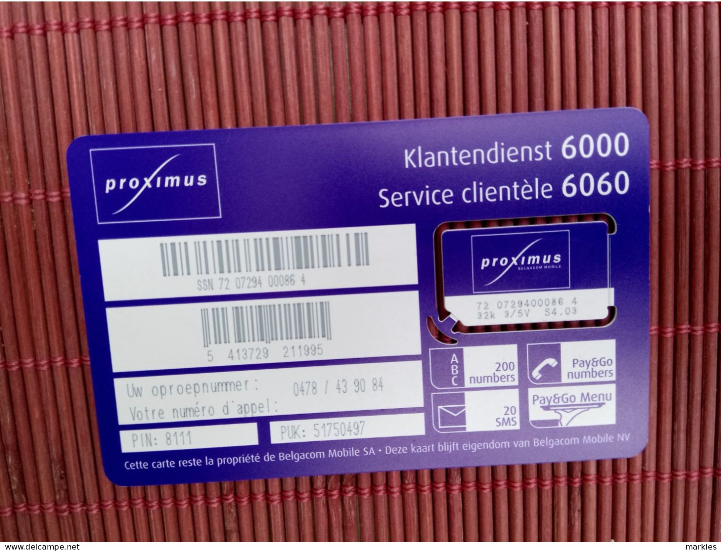 GSM Card Pay & Go Belgium (Mint,Neuve) 2 Photos Rare - [2] Prepaid & Refill Cards