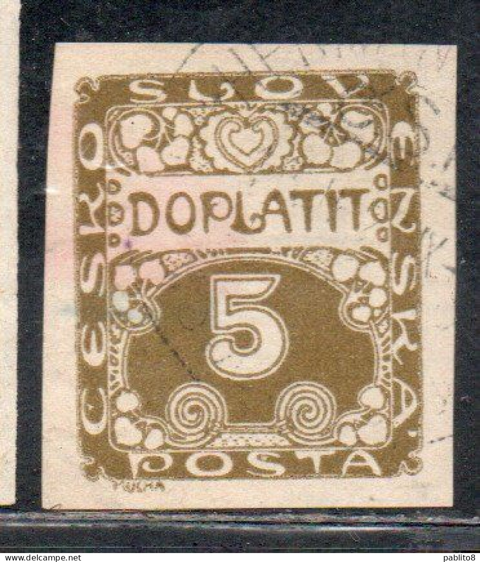 CZECH CECA CZECHOSLOVAKIA CESKA CECOSLOVACCHIA 1918 1920 POSTAGE DUE DOPLATIT 5h USED USATO OBLITERE' - Timbres-taxe