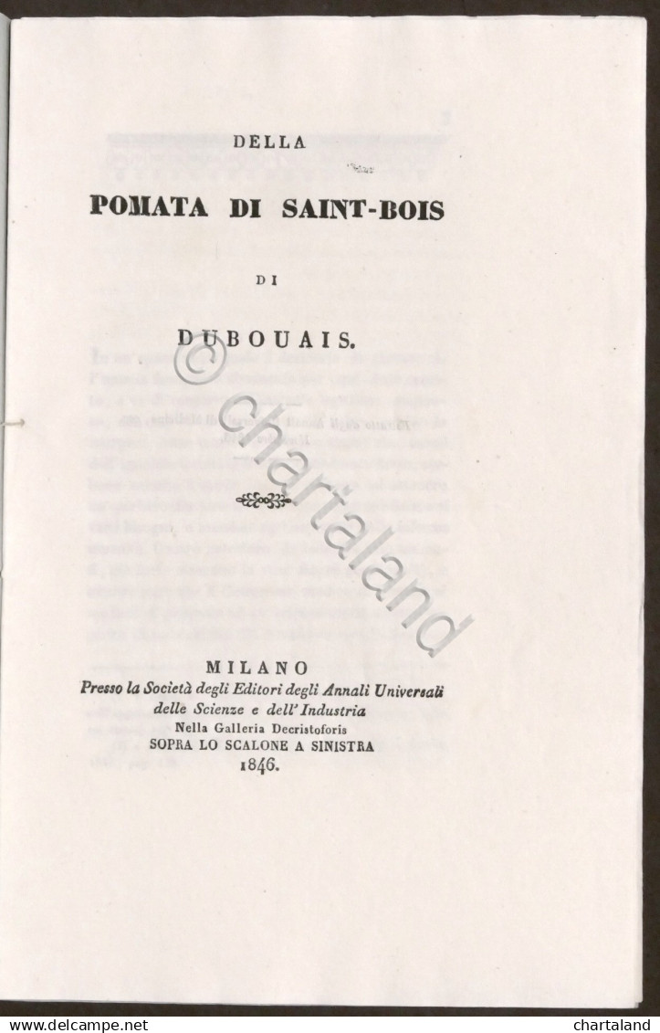 Farmaceutica - Della Pomata Di Saint-Bois Di Dubouais - 1846 - Altri & Non Classificati