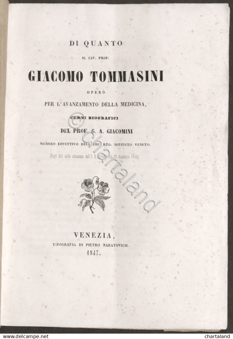 Di Quanto G. Tommasini Operò Per Avanzamento Medicina - Cenni Biografici - 1847 - Altri & Non Classificati