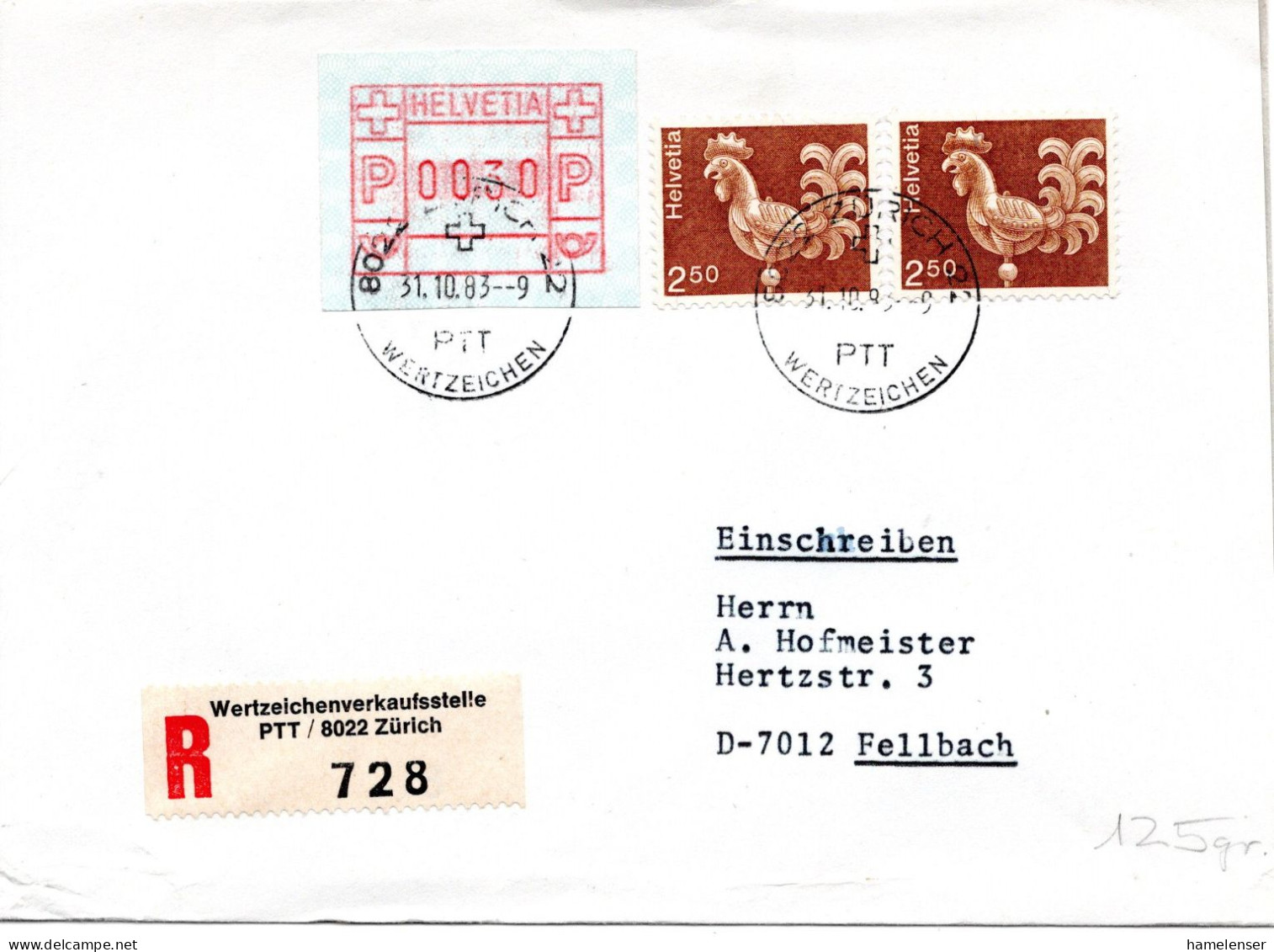70616 - Schweiz - 1983 - 2@2,50Fr MiF A R-Bf ZUERICH -> Westdeutschland - Lettres & Documents