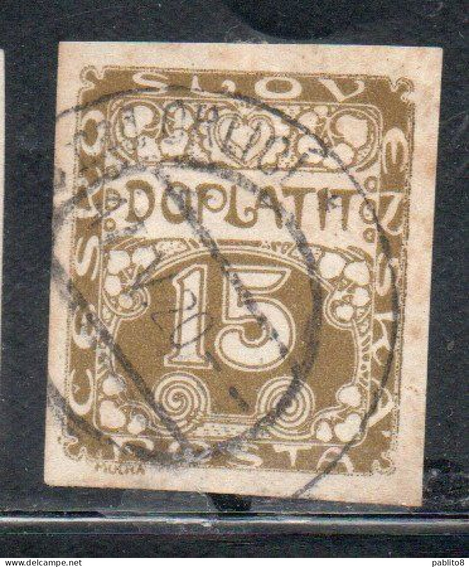 CZECH CECA CZECHOSLOVAKIA CESKA CECOSLOVACCHIA 1918 1920 POSTAGE DUE DOPLATIT 15h USED USATO OBLITERE' - Postage Due