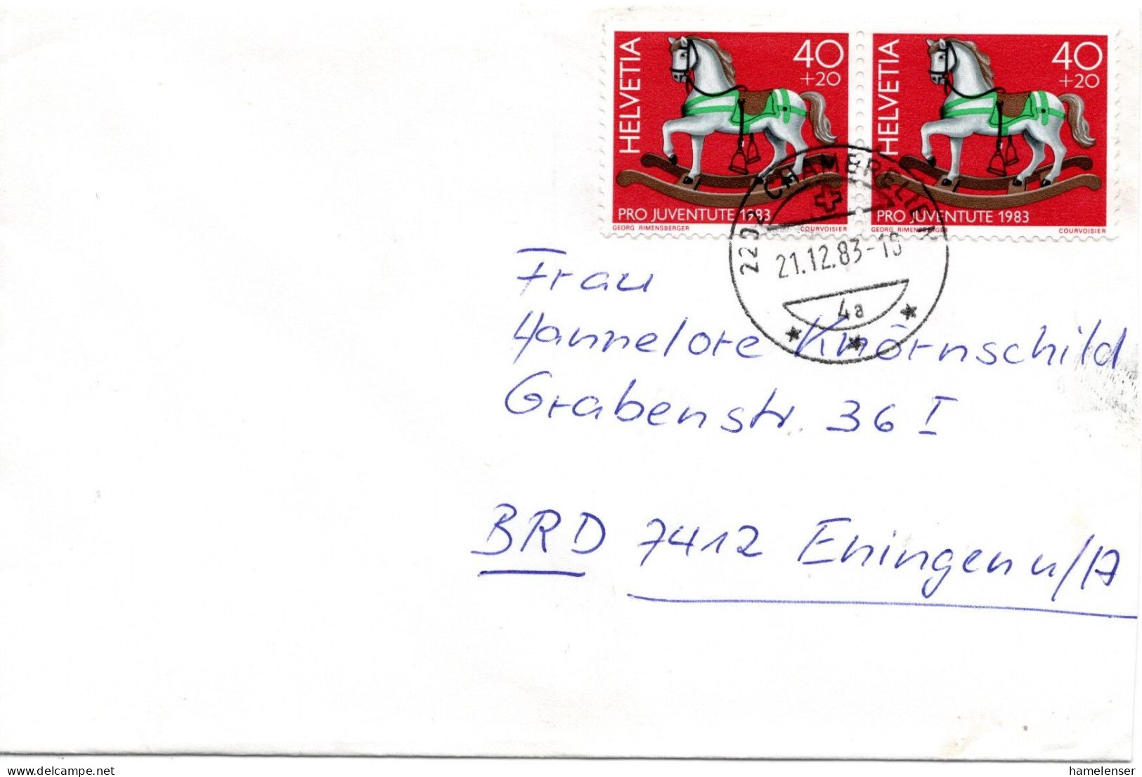 70617 - Schweiz - 1983 - 2@40Rp Pro Juventute '83 A Bf CHAMBRELIEN -> Westdeutschland - Covers & Documents