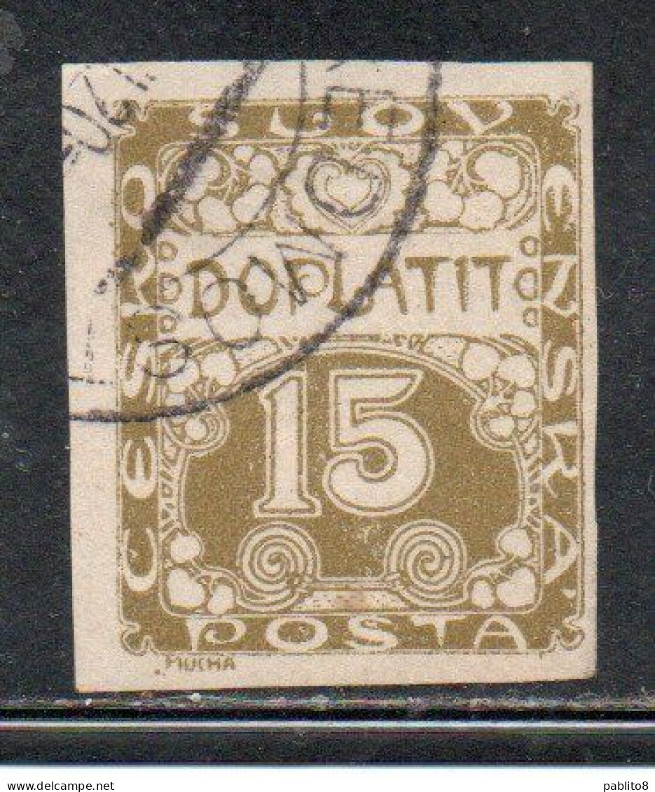 CZECH CECA CZECHOSLOVAKIA CESKA CECOSLOVACCHIA 1918 1920 POSTAGE DUE DOPLATIT 15h USED USATO OBLITERE' - Portomarken