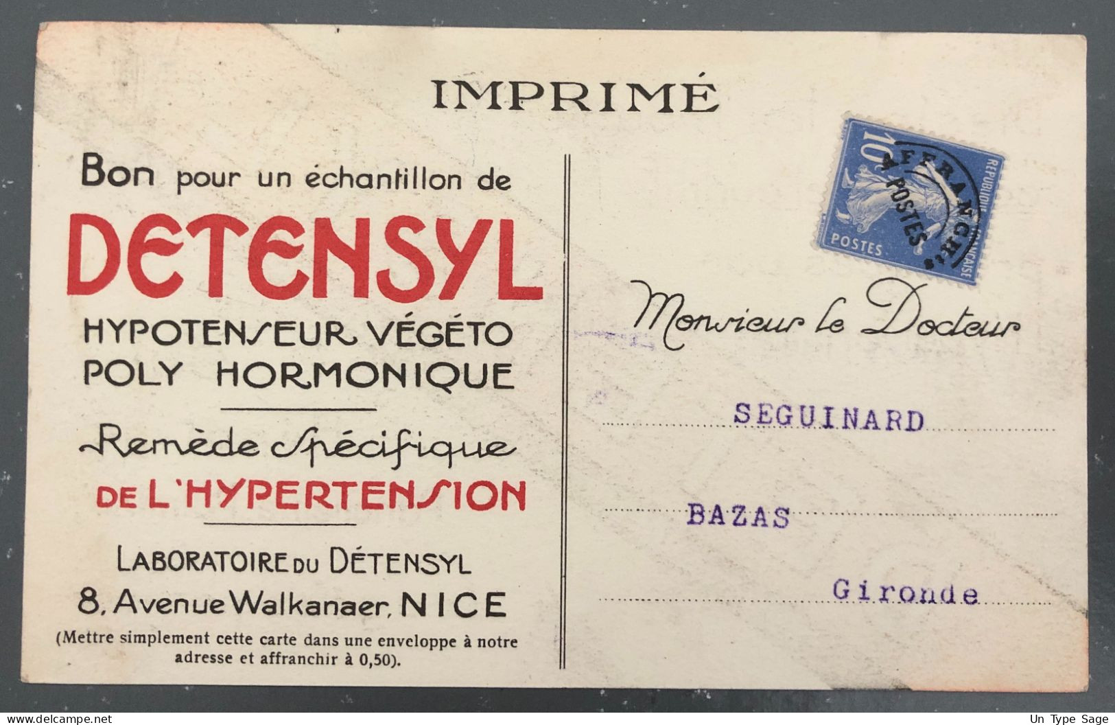 France, Préoblitéré Sur Carte Postale DETENSYL - (B2362) - 1893-1947