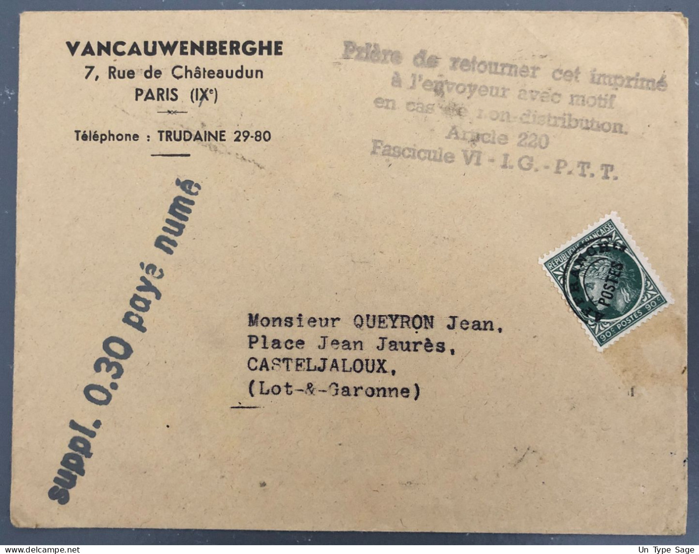 France, Préoblitéré Sur Enveloppe - (B2426) - 1893-1947
