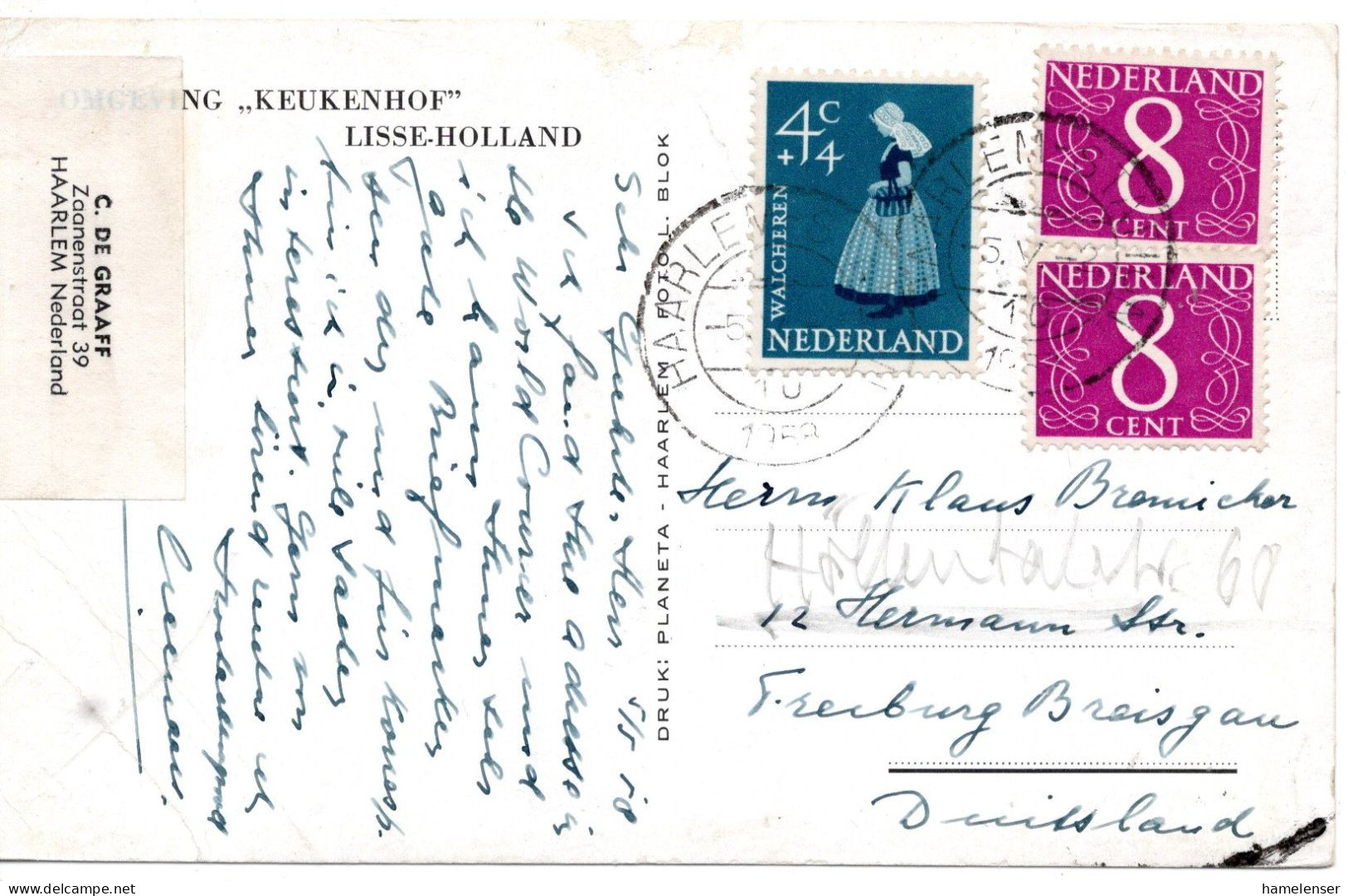 70625 - Niederlande - 1958 - 2@8c Ziffer MiF A AnsKte HAARLEM -> Westdeutschland - Lettres & Documents