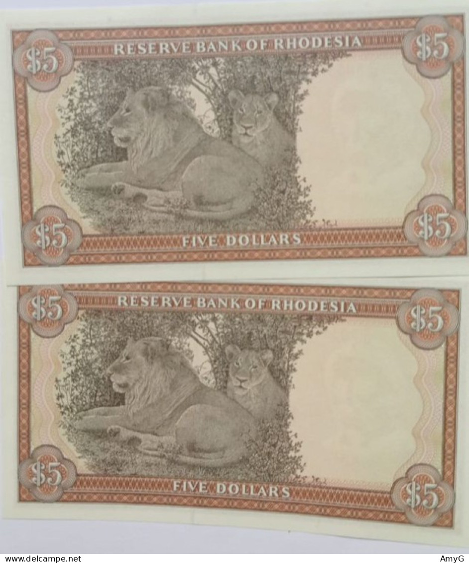 1979 RHODESIA  $5 Note ( UNC )  X 2 In Sequence - Other - Africa