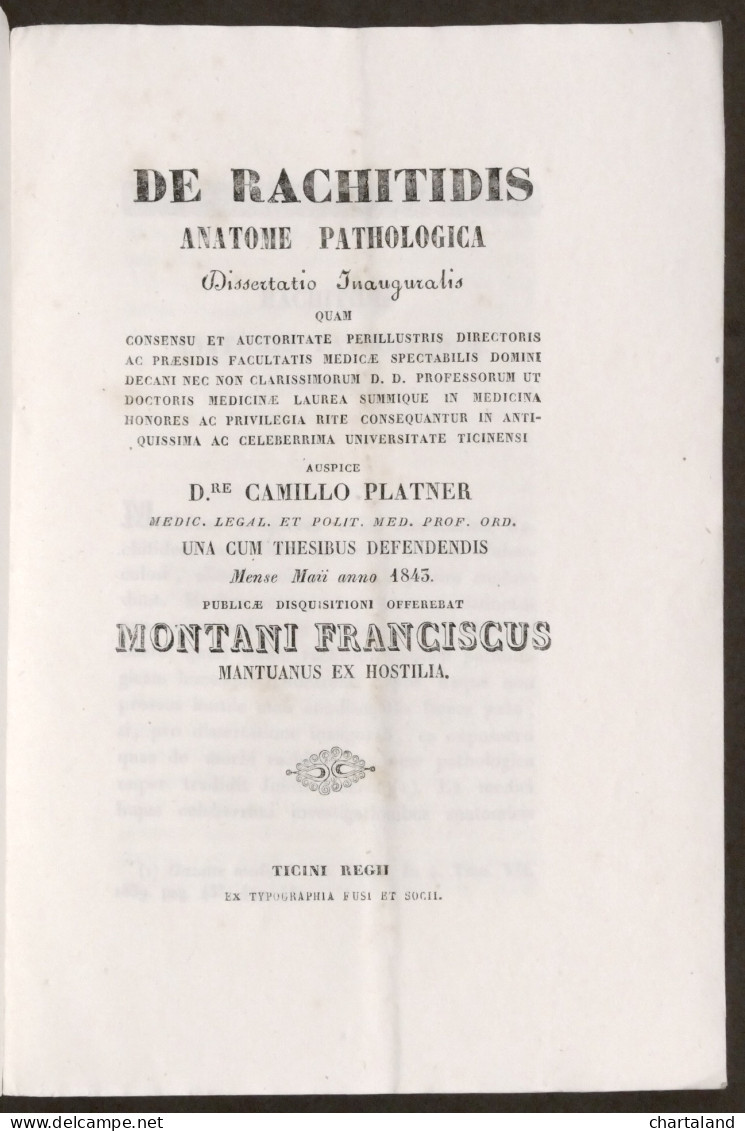 De Rachitidis Anatome Pathologica - Dissertazione Laurea Università Pavia - 1843 - Altri & Non Classificati